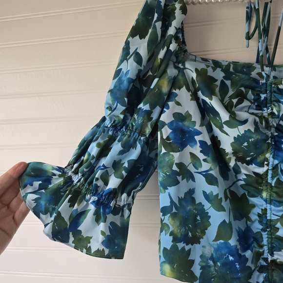 NWT Amur Ravenna Puff Sleeve Top Blue Green 10 - Picture 6 of 11